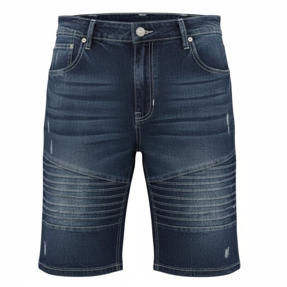 SP Essentials Men's Moto Style Denim Jean Shorts Slim Fit Distressed Size 32